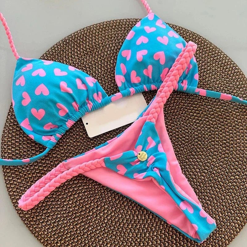 Leopard Print Sexy Bikini Set | Striped Two - Piece Thong Swimsuit | Women - Cake Pops Parties