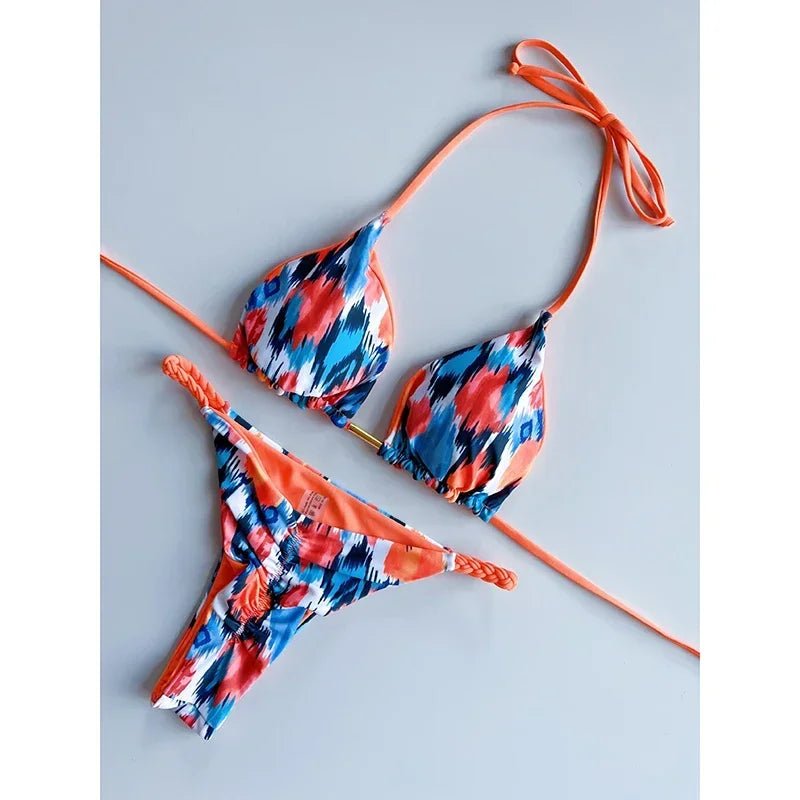 Leopard Print Sexy Bikini Set | Striped Two - Piece Thong Swimsuit | Women - Cake Pops Parties