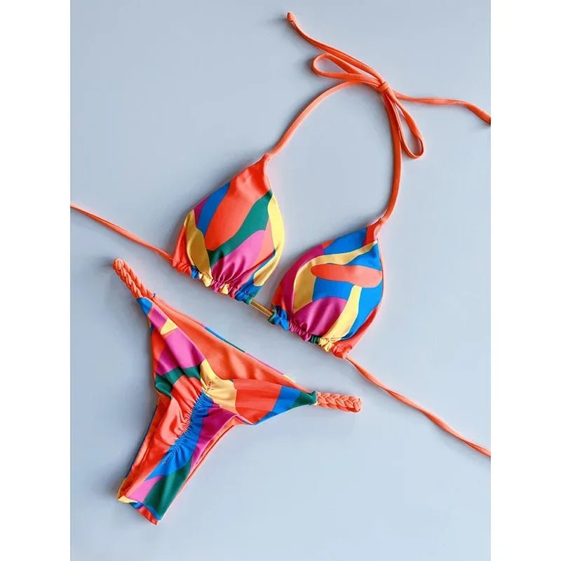 Leopard Print Sexy Bikini Set | Striped Two - Piece Thong Swimsuit | Women - Cake Pops Parties