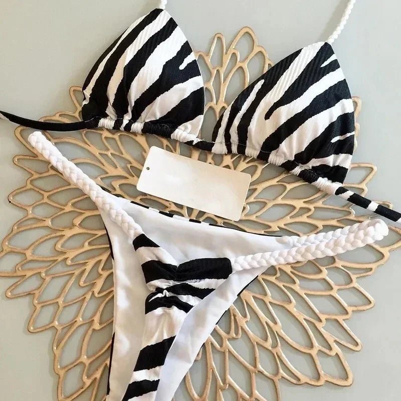 Leopard Print Sexy Bikini Set | Striped Two - Piece Thong Swimsuit | Women - Cake Pops Parties