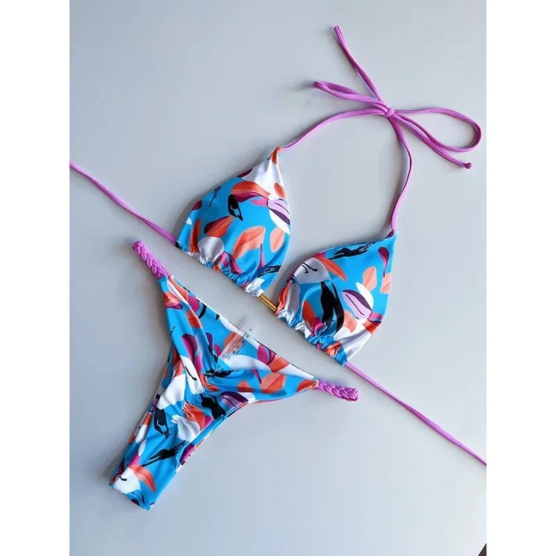 Leopard Print Sexy Bikini Set | Striped Two - Piece Thong Swimsuit | Women - Cake Pops Parties