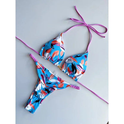 Leopard Print Sexy Bikini Set | Striped Two - Piece Thong Swimsuit | Women - Cake Pops Parties