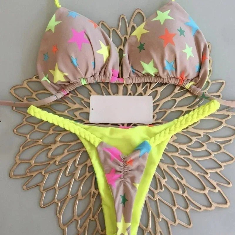Leopard Print Sexy Bikini Set | Striped Two - Piece Thong Swimsuit | Women - Cake Pops Parties