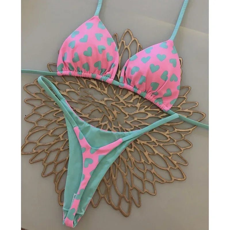 Leopard Print Sexy Bikini Set | Striped Two - Piece Thong Swimsuit | Women - Cake Pops Parties