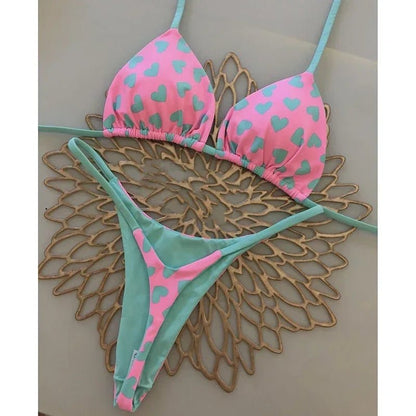 Leopard Print Sexy Bikini Set | Striped Two - Piece Thong Swimsuit | Women - Cake Pops Parties