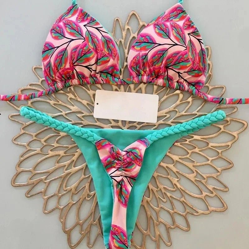 Leopard Print Sexy Bikini Set | Striped Two - Piece Thong Swimsuit | Women - Cake Pops Parties