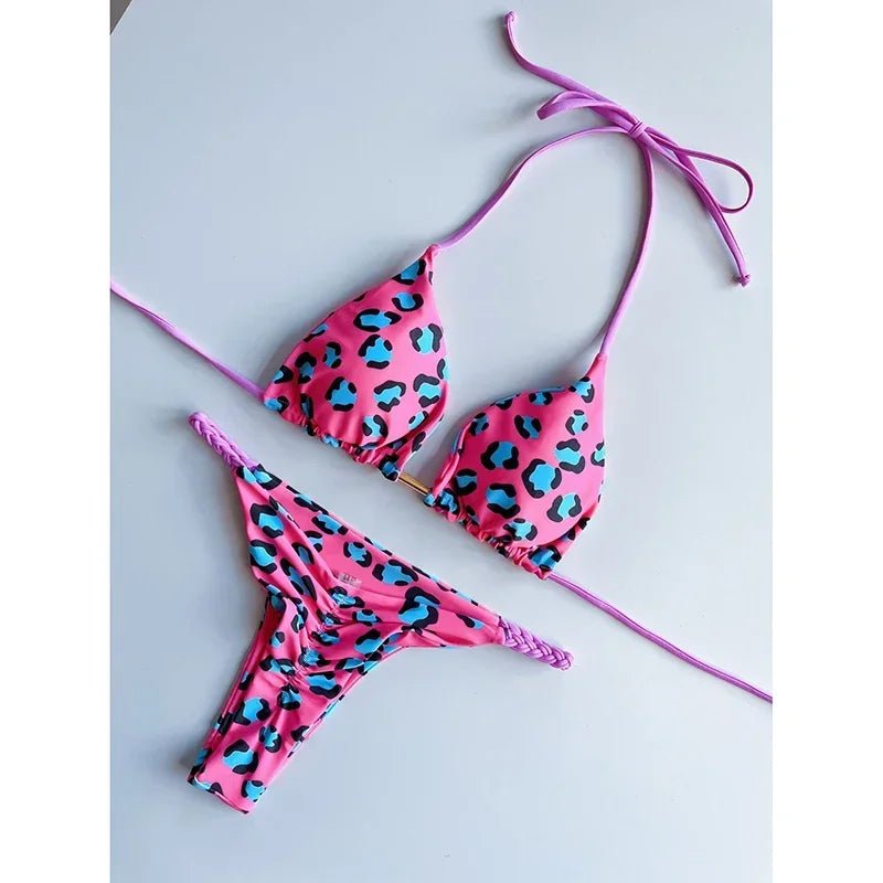 Leopard Print Sexy Bikini Set | Striped Two - Piece Thong Swimsuit | Women - Cake Pops Parties