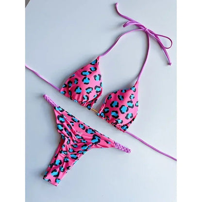 Leopard Print Sexy Bikini Set | Striped Two - Piece Thong Swimsuit | Women - Cake Pops Parties