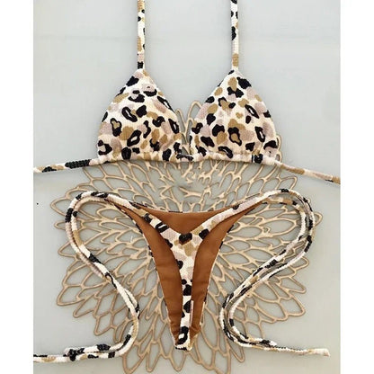 Leopard Print Sexy Bikini Set | Striped Two - Piece Thong Swimsuit | Women - Cake Pops Parties