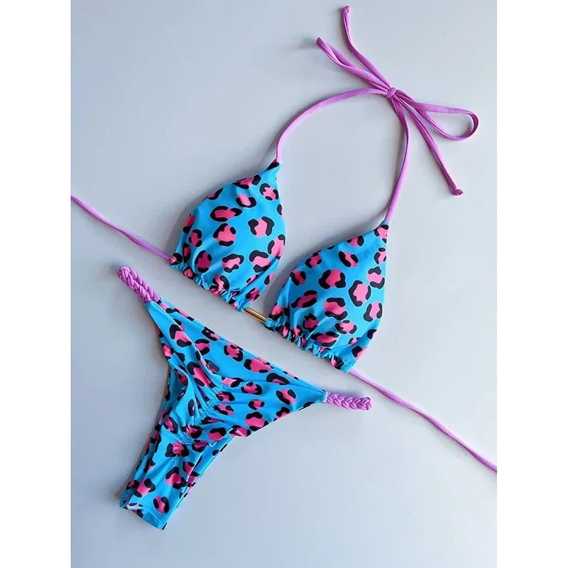 Leopard Print Sexy Bikini Set | Striped Two - Piece Thong Swimsuit | Women - Cake Pops Parties