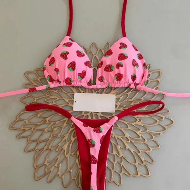 Leopard Print Sexy Bikini Set | Striped Two - Piece Thong Swimsuit | Women - Cake Pops Parties