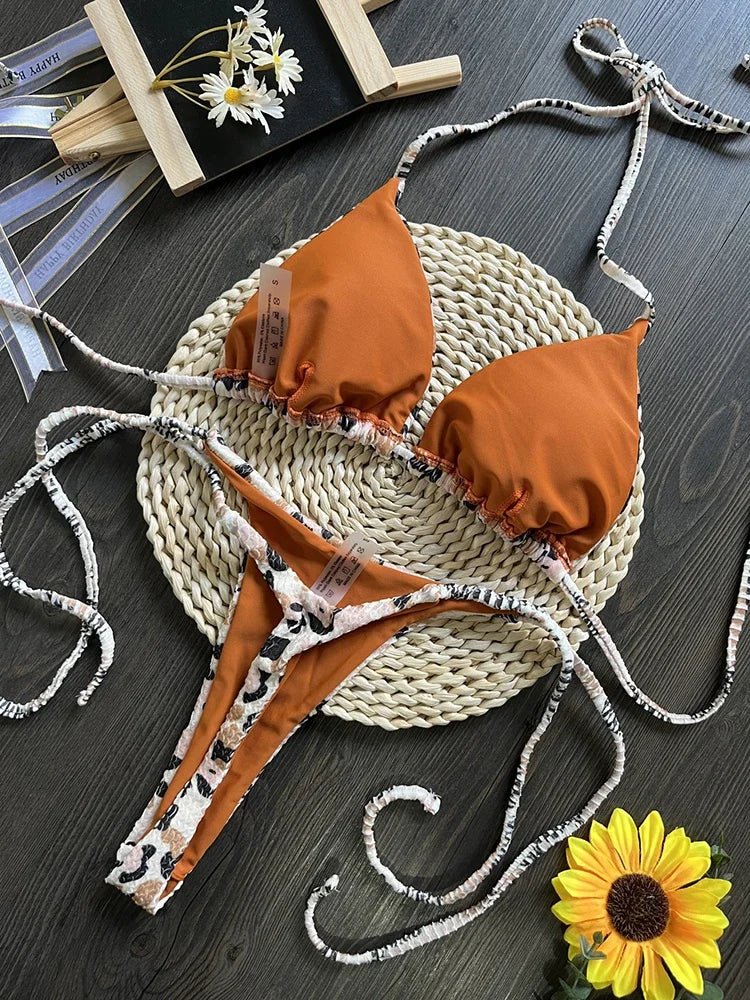Leopard Print Sexy Bikini Set | Striped Two - Piece Thong Swimsuit | Women - Cake Pops Parties