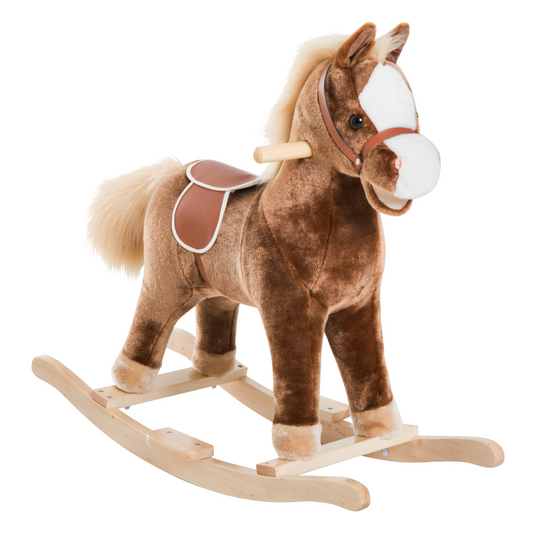 Kids Rocking Horse Wooden Plush Children Ride On Toy Rocker by HOMCOM, perfect for fun and play.