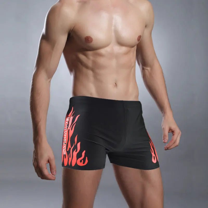 Men's Flame Design Anti - Embarrassment Nylon Boxer Swimming Trunks - Cake Pops Parties