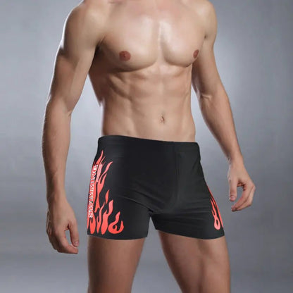 Men's Flame Design Anti - Embarrassment Nylon Boxer Swimming Trunks - Cake Pops Parties