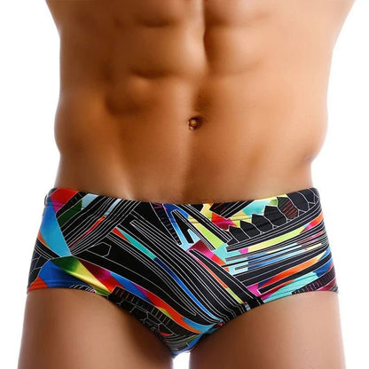 Men’s Geometric Print Swim Boxer Trunks | Drawstring Beach Shorts - Cake Pops Parties