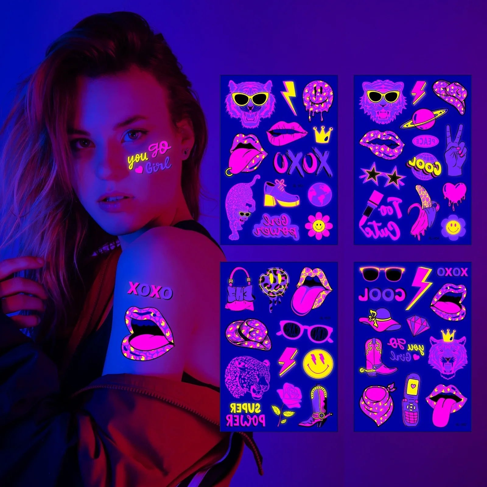 Neon Glow Party Tattoo Stickers - Cake Pops Parties