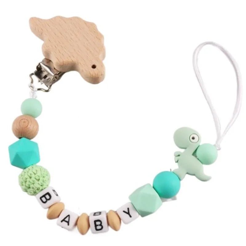 Personalized Baby Pacifier Clip Dinosaur Teether - Cake Pops Parties