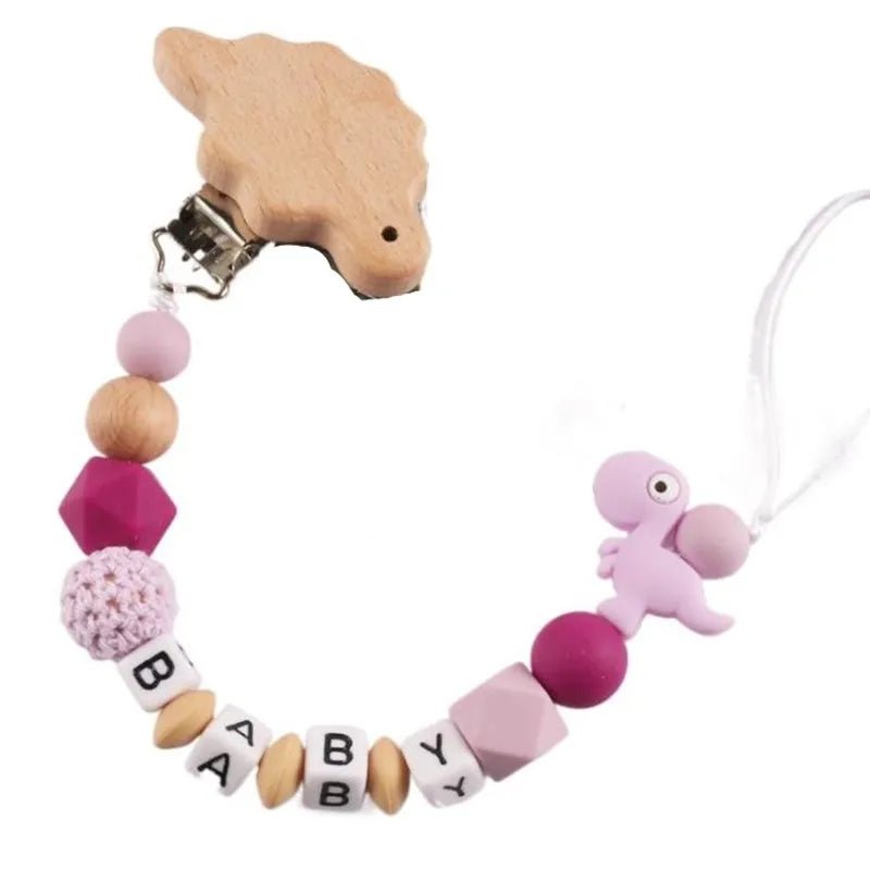Personalized Baby Pacifier Clip Dinosaur Teether - Cake Pops Parties