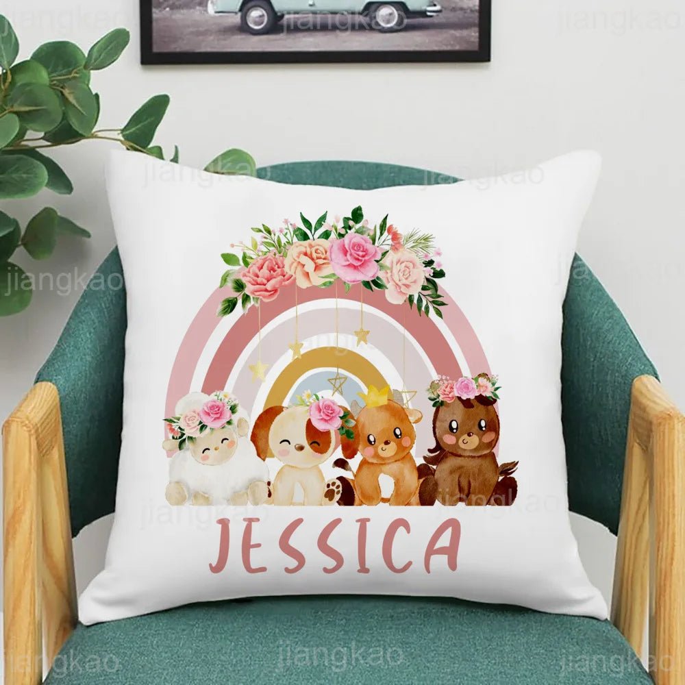 Personalized Rainbow Animal Pillow Case - Cake Pops Parties