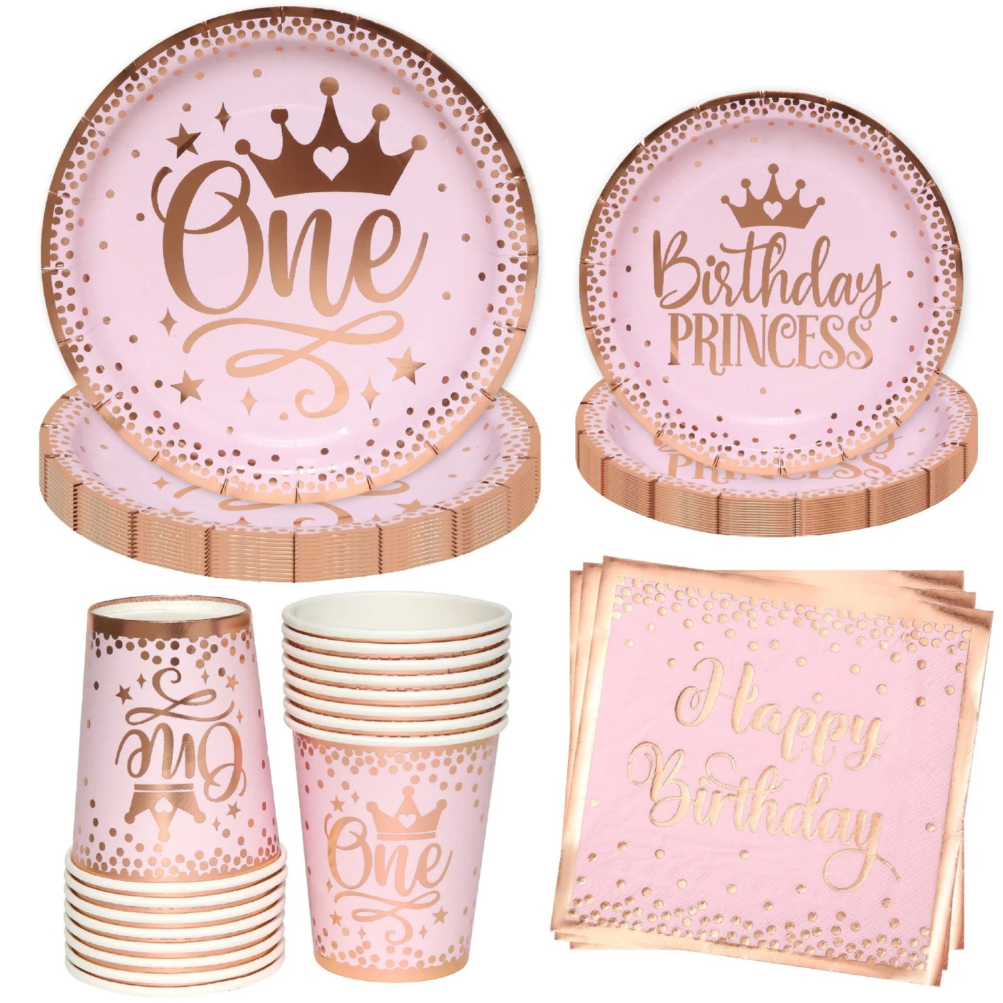 Pink Gold Princess Crown Tableware Set - Cake Pops Parties