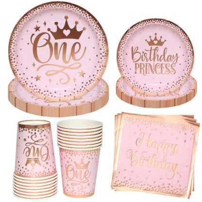 Pink Gold Princess Crown Tableware Set - Cake Pops Parties