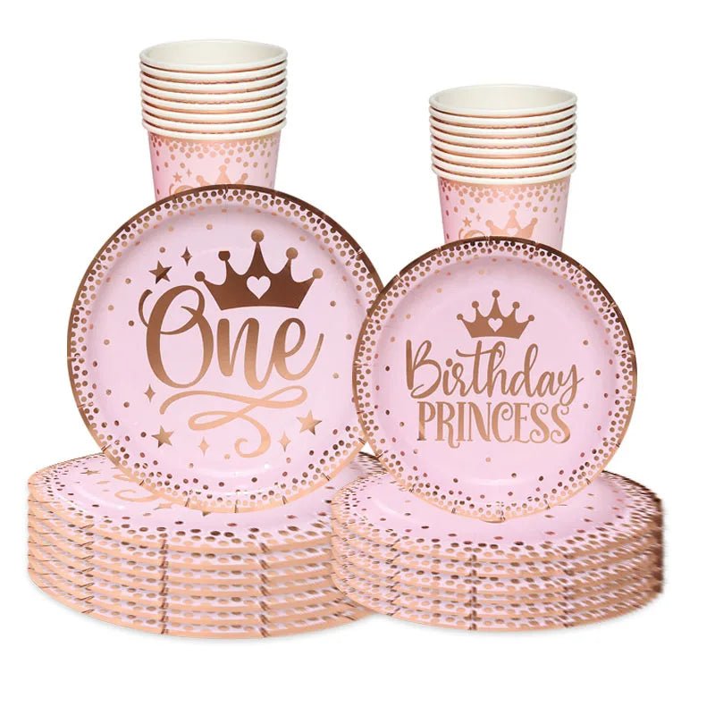Pink Gold Princess Crown Tableware Set - Cake Pops Parties