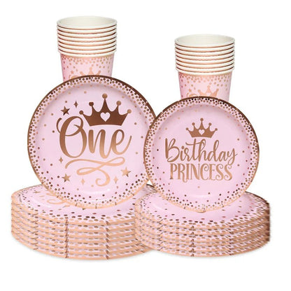 Pink Gold Princess Crown Tableware Set - Cake Pops Parties