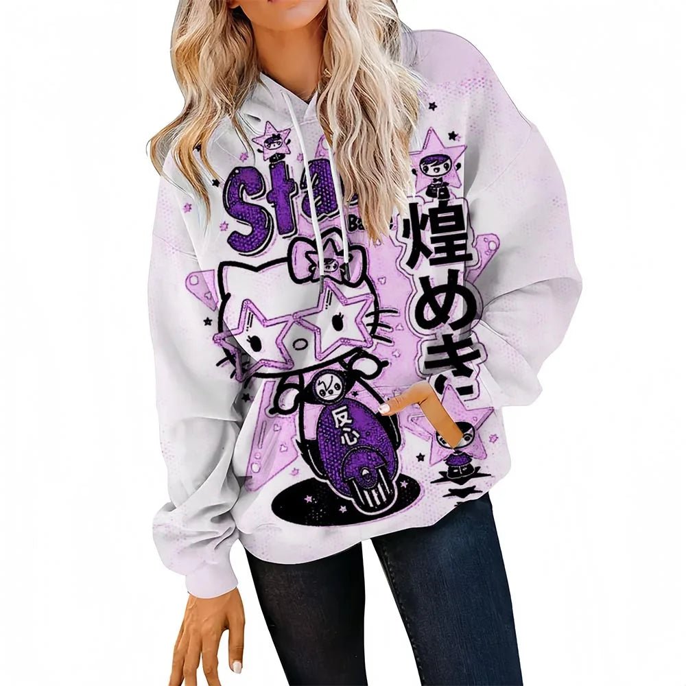 Plus Size Hello Kitty Hoodie | Women’s Outdoor Printed Sweatshirt - Cake Pops Parties