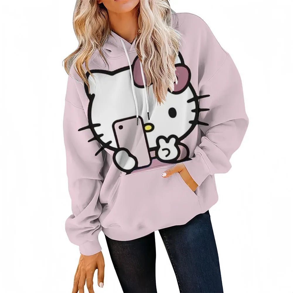 Plus Size Hello Kitty Hoodie | Women’s Outdoor Printed Sweatshirt - Cake Pops Parties