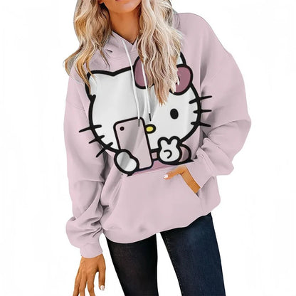 Plus Size Hello Kitty Hoodie | Women’s Outdoor Printed Sweatshirt - Cake Pops Parties