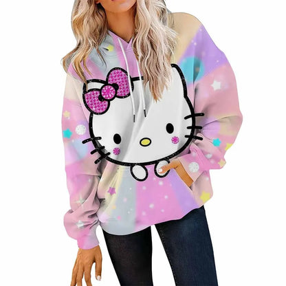 Plus Size Hello Kitty Hoodie | Women’s Outdoor Printed Sweatshirt - Cake Pops Parties