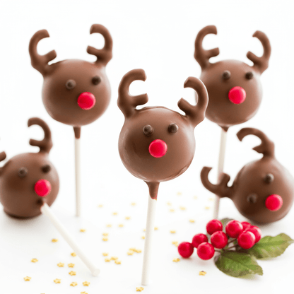 Festive reindeer cake pops - vanilla sponge with milk chocolate, perfect for Christmas parties