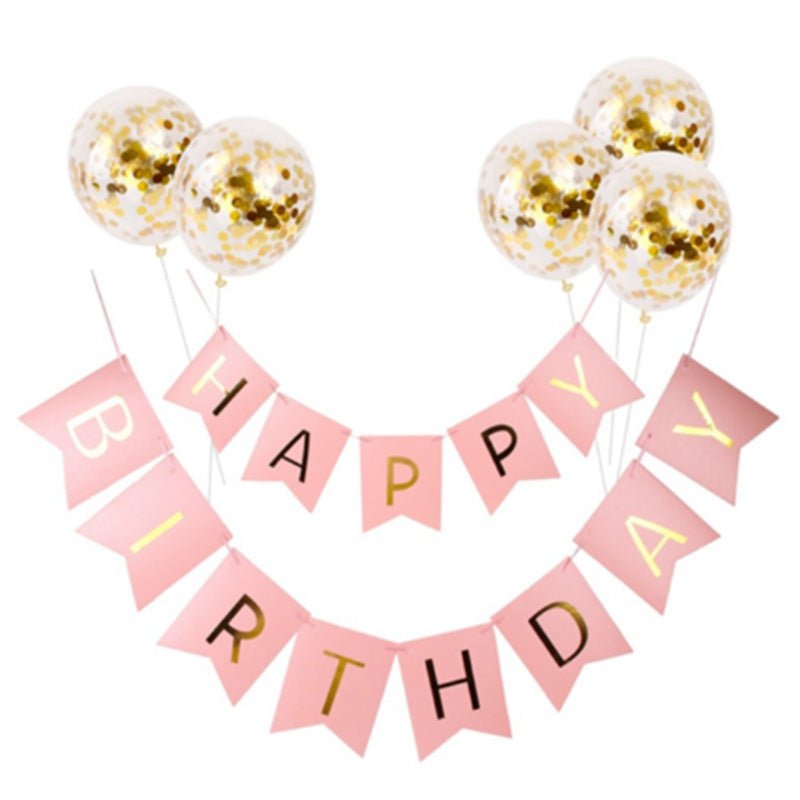Rose Gold Happy Birthday Banner & Balloons - Cake Pops Parties