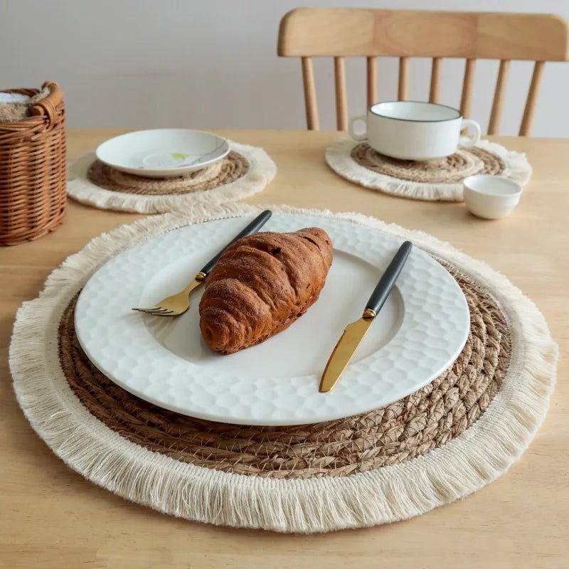 Round Wicker Tassel Placemat - Natural Rattan Weave - Cake Pops Parties