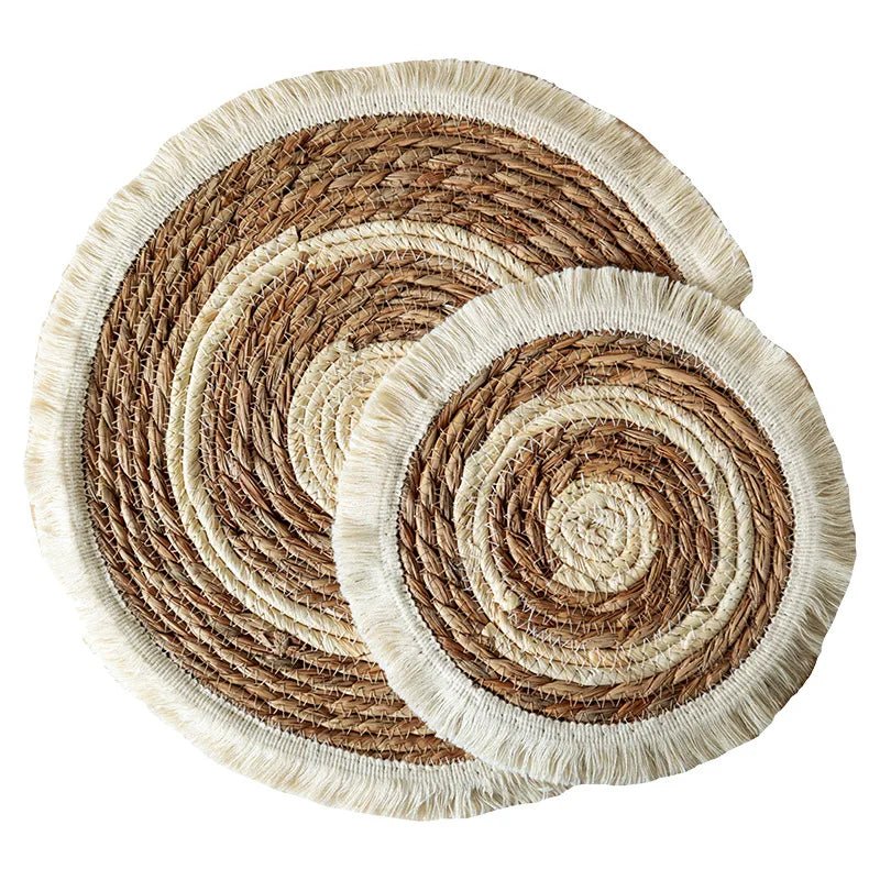 Round Wicker Tassel Placemat - Natural Rattan Weave - Cake Pops Parties