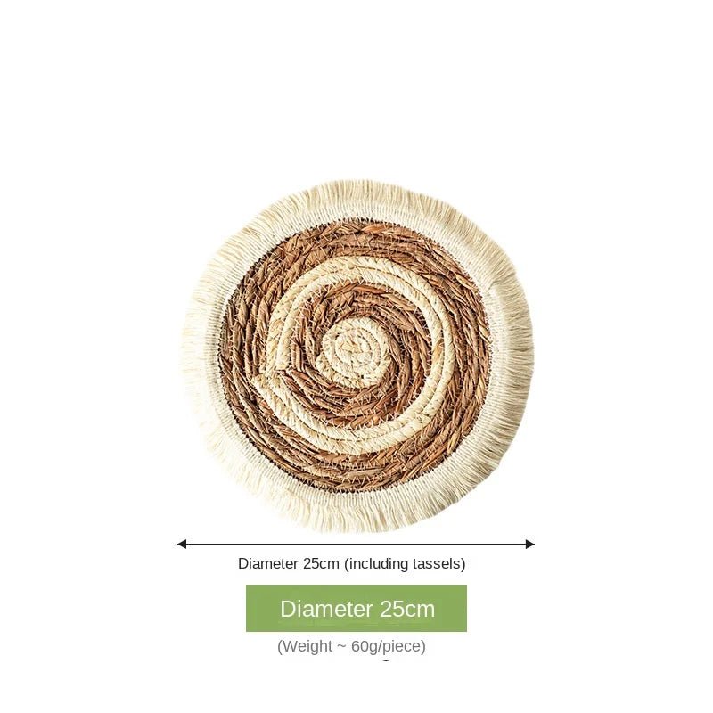 Round Wicker Tassel Placemat - Natural Rattan Weave - Cake Pops Parties