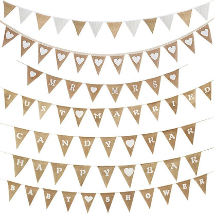Rustic Just Married Burlap Bunting Banner Set - Cake Pops Parties
