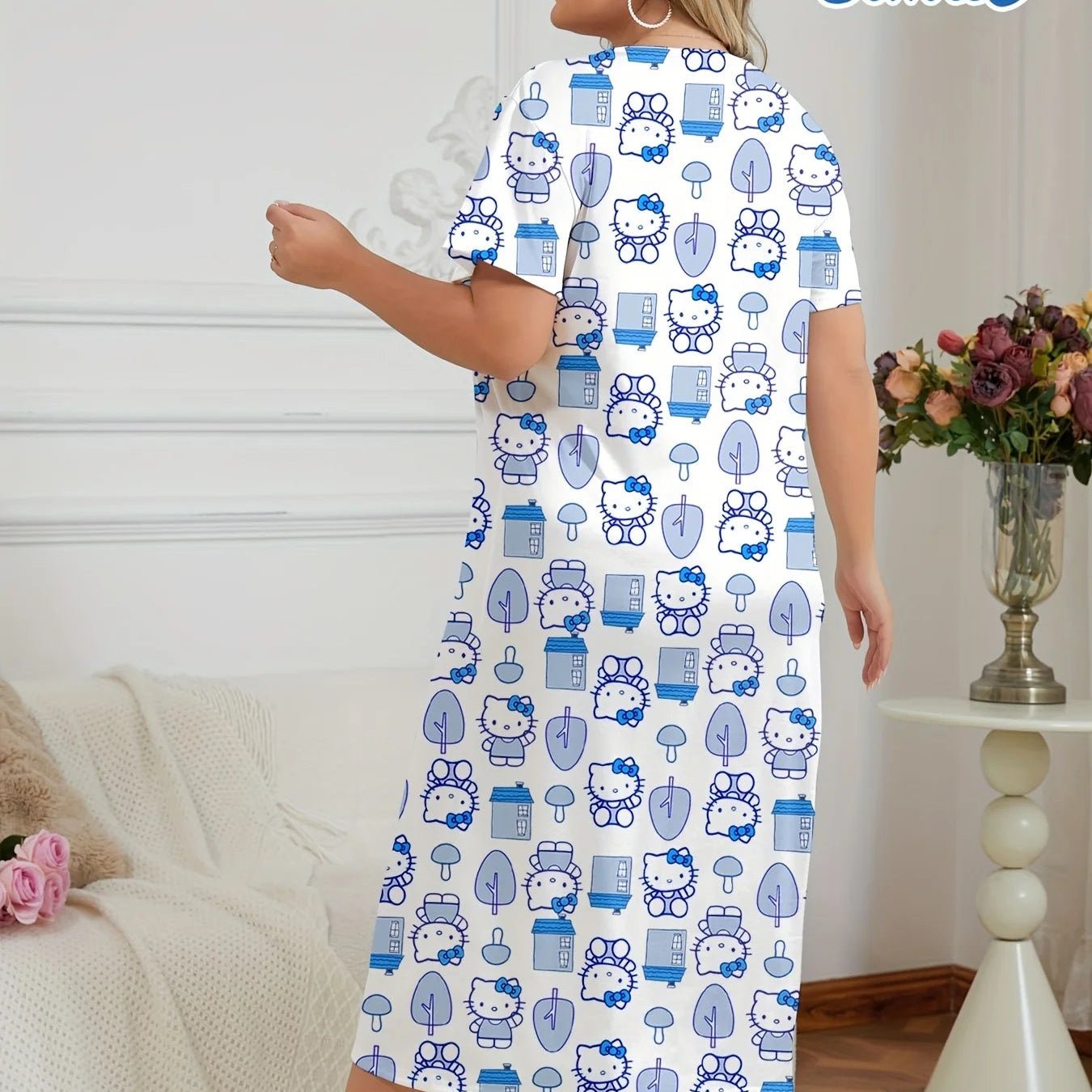 Sanrio Hello Kitty Blue White Cartoon Pajamas Soft Home Dress - Cake Pops Parties