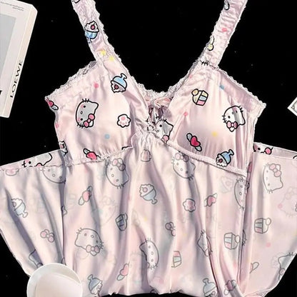 Sanrio Hello Kitty Cute Suspender Pajamas Soft Comfy Sleepwear - Cake Pops Parties