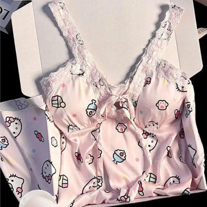 Sanrio Hello Kitty Cute Suspender Pajamas Soft Comfy Sleepwear - Cake Pops Parties
