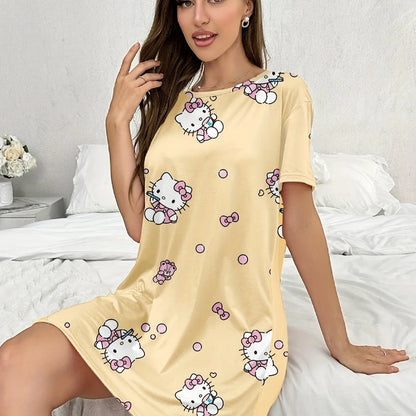 Sanrio Hello Kitty Yellow Floral Nightgown | Women's Summer Pajamas - Cake Pops Parties