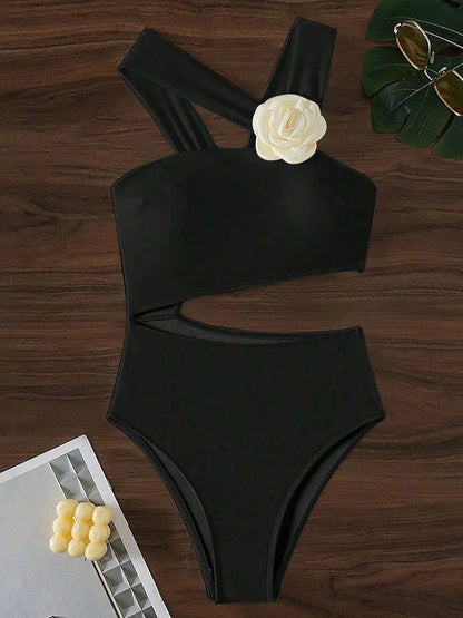 Sexy One - Shoulder Push - Up Monokini | Hollow Cut - Out Swimsuit for Beach Days - Cake Pops Parties