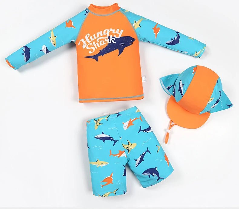 Teen Boys UV Swimwear Set | Long Sleeve Quick - Dry Suit with Swim Cap - Cake Pops Parties