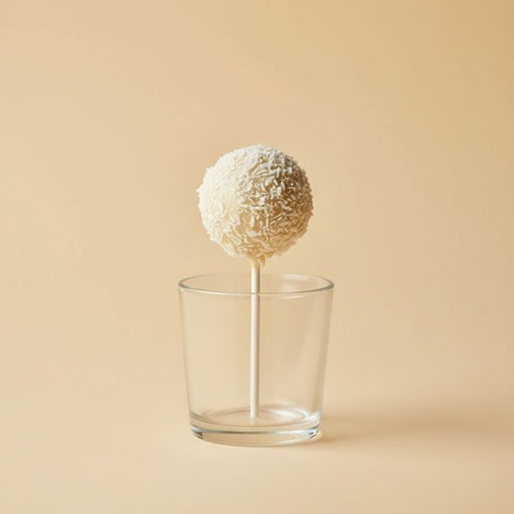 Decorative ball on a stick in a clear glass against a beige background