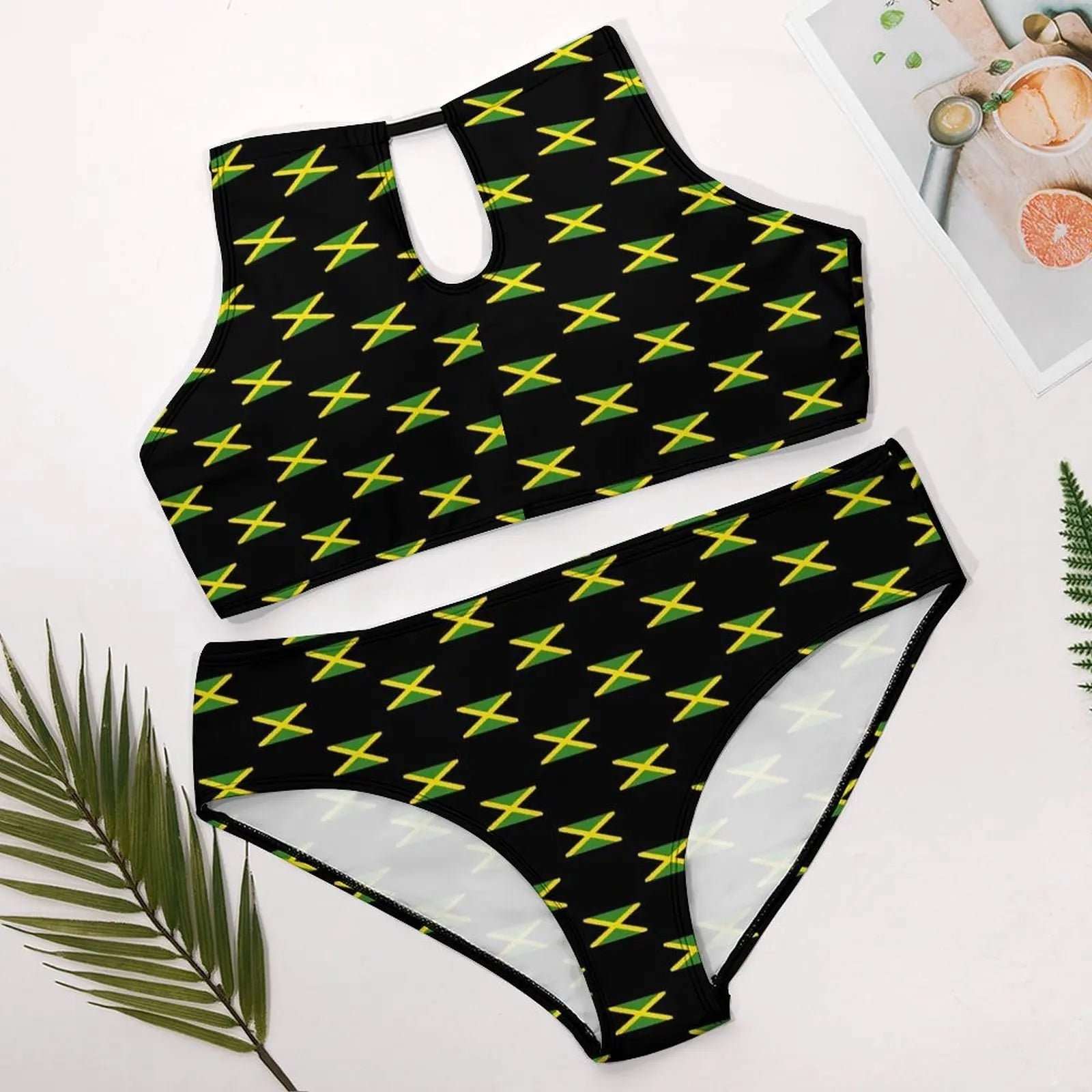 Vibrant Jamaican Flag Bikini Set - Women's Kawaii Swimwear for Beach & Surf - Cake Pops Parties