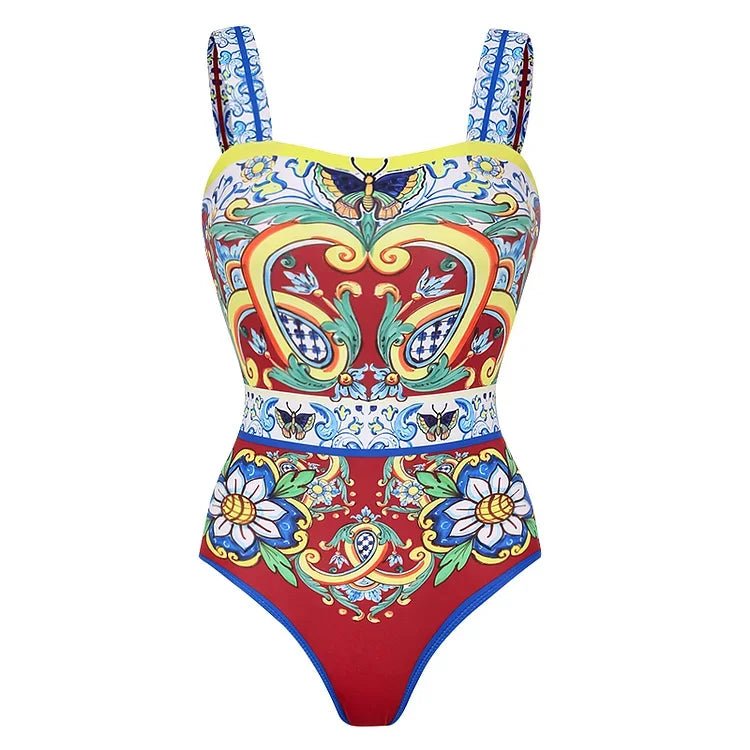 Vintage Style One Piece Swimsuit | Retro Pattern Print | Women's Wear - Cake Pops Parties
