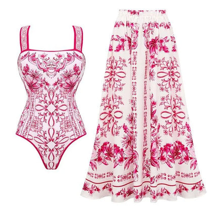 Vintage Style One Piece Swimsuit | Retro Pattern Print | Women's Wear - Cake Pops Parties