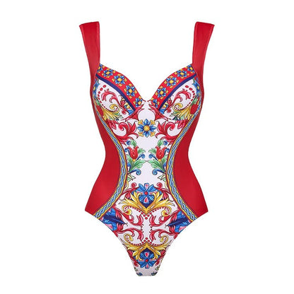 Vintage Style One Piece Swimsuit | Retro Pattern Print | Women's Wear - Cake Pops Parties