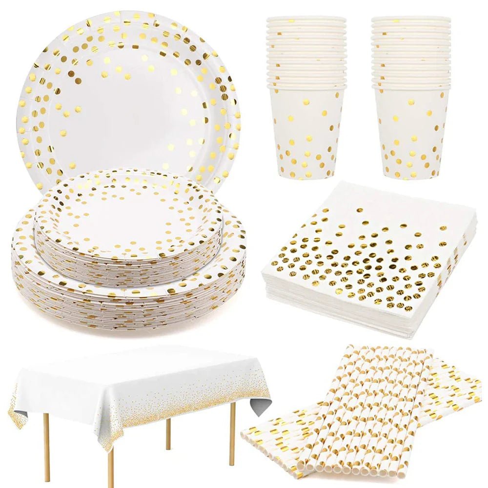 White Gold Party Dinnerware Set - Cake Pops Parties